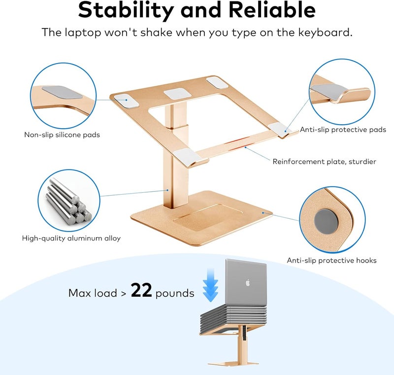 VECOFO Laptop Stand for Desk, Ergonomic Aluminum Laptop Stand Adjustable Height from 7-15", Sitting and Standing Laptop Riser for 10-17" Notebook (Gold) - Image 5